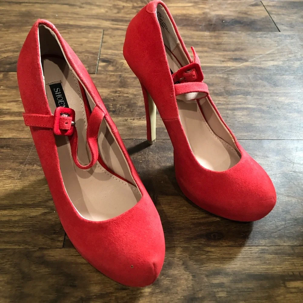Shoemint x Rachel Bildungsroman Orange Suede Mary Jane‎ Platform Heels Sz…